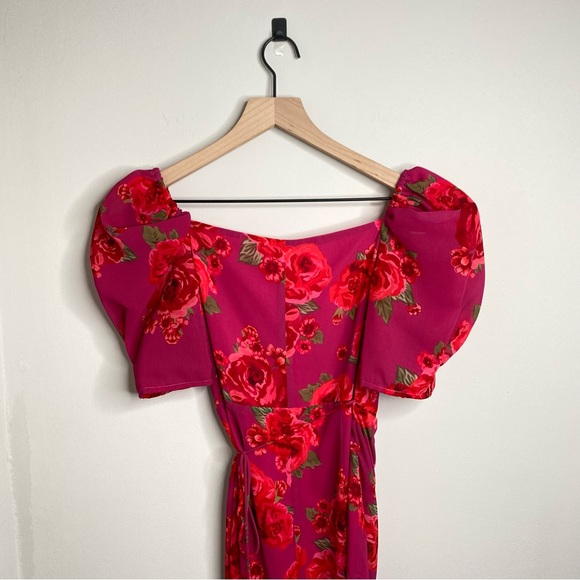 LPA Araceli Puff Sleeve Floral Wrap Mini Dress Pink - Picture 5 of 7